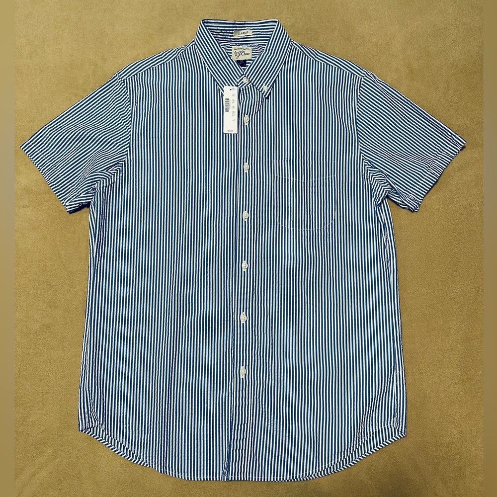 J. Crew Men’s Striped Seersucker Classic Fit Shirt - MEDIUM